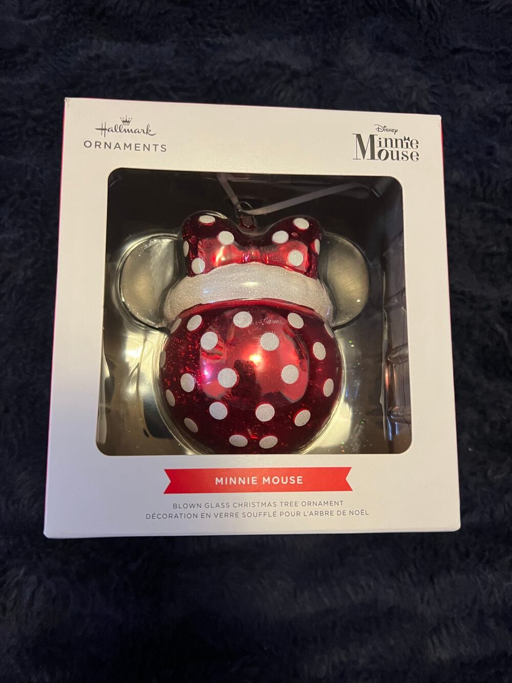 Hallmark Disney Minnie Mouse Glass Ornament Red White Polka Dot NIB Christmas